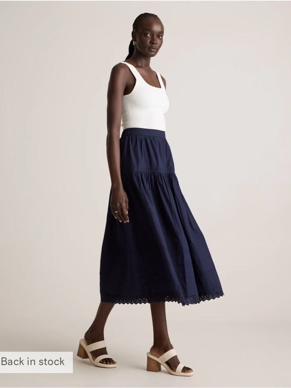 Quince 100% Organic Cotton Poplin Pintuck Maxi Skirt in Navy Blue Size XL. NWT - Picture 4 of 14